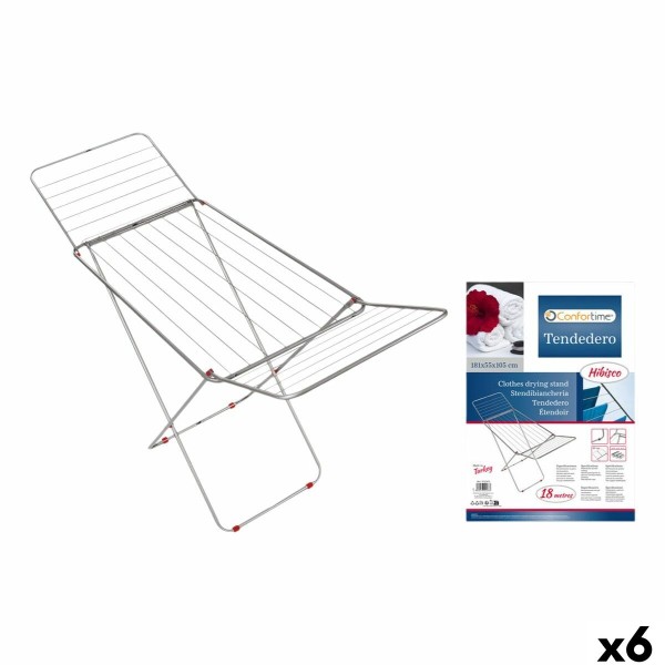 Folding clothes line 18 m Confortime Hibisco Silver Metal 180 x 55 x 109 cm (6 Units)