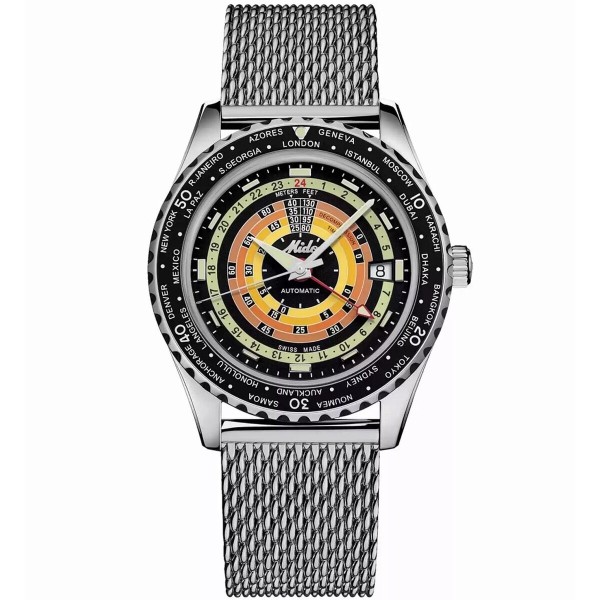 Naisten rannekellot Mido OCEAN STAR DECOMPRESSION WORLDTIMER Hopeinen