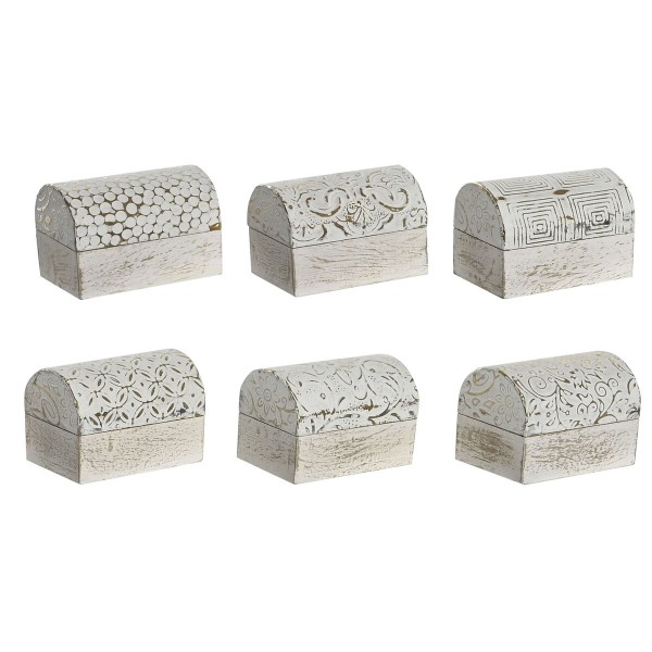 Dėžutė DKD Home Decor Balta Auksinis Aliuminis Mango mediena 7,5 x 5,3 x 5,3 cm (6 vnt.)