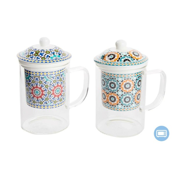 Puodelis su arbatos filtru DKD Home Decor Spalvotas Oranžinė Plytelė Arabas 300 ml (2 vnt.)
