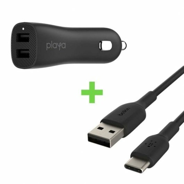 Универсальное USB-зарядное для авто + USB-кабель C Belkin Playa