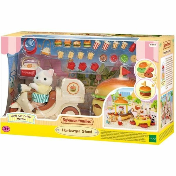 Lėlių namo priedai Sylvanian Families Puesto de hamburguesas - Papa Latte Cat y Scooter 30 Dalys
