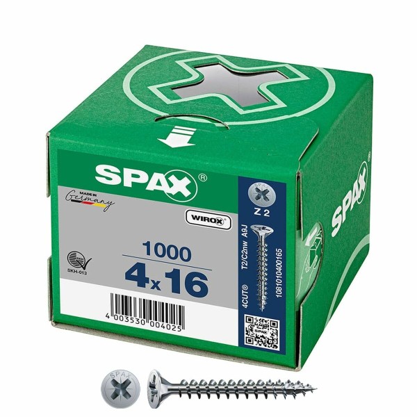 Skrūvju kaste SPAX Wirox Z2 Plakana galva 4,0 x 16 mm 1000 Unidades