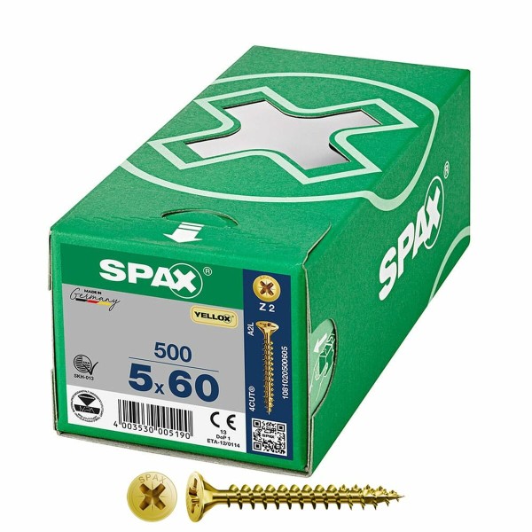 Ruuvilaatikko SPAX Yellox Z2 Litteä pää 5,0 x 60 mm 500 osaa