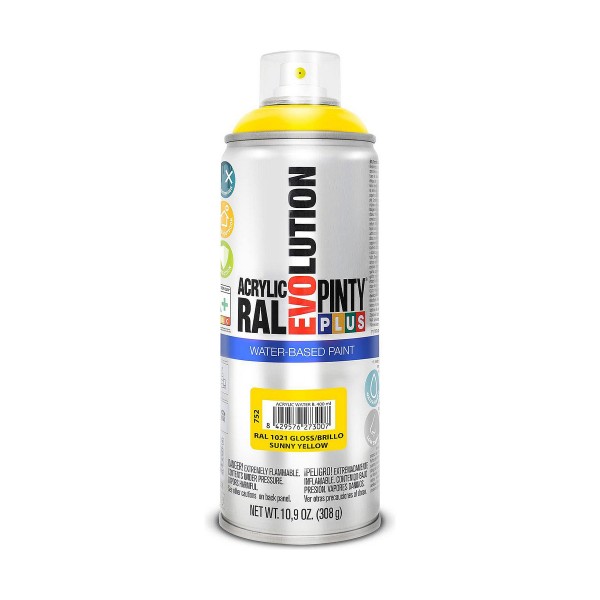 Smidzināma krāsa Pintyplus Evolution RAL 1021 Ūdens bāze Sunny Yellow 400 ml