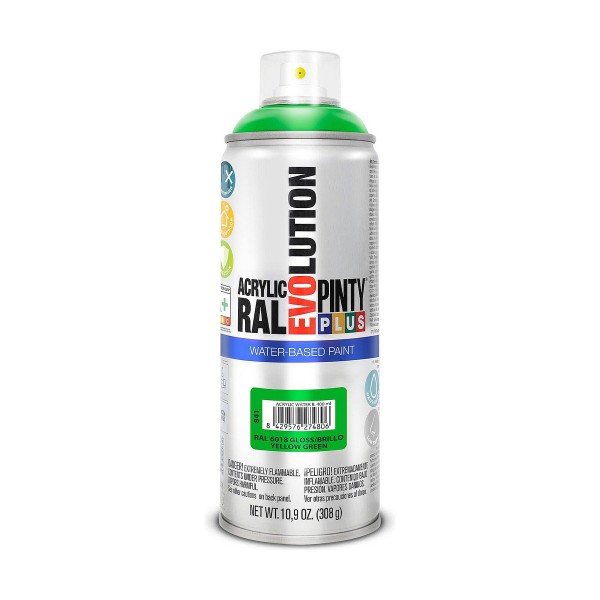 Аэрозольная краска Pintyplus Evolution RAL 6018 Водная основа Yellow Green 400 ml