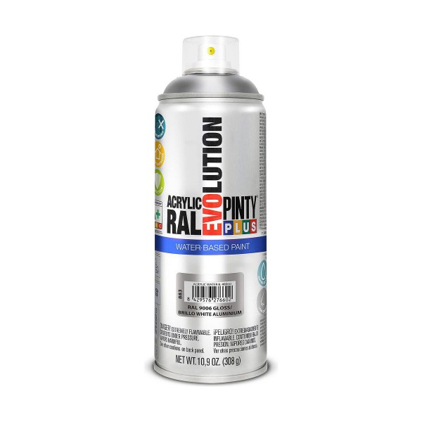 Аэрозольная краска Pintyplus Evolution RAL 9006 Водная основа White Aluminium 400 ml