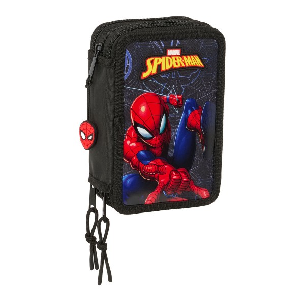 Школьный пенал с аксессуарами Spider-Man Attack Чёрный 12,5 x 19,5 x 5,5 cm 37 Предметы