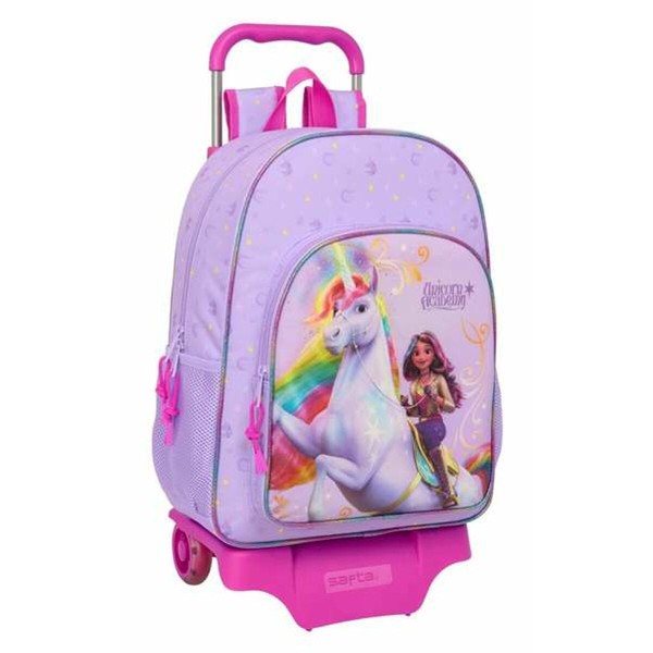 School Rucksack with Wheels Unicorn Academy Lilac 33 x 42 x 14 cm