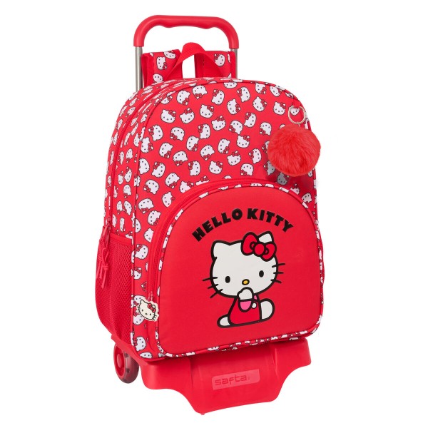 Skolas mugursoma ar riteņiem Hello Kitty Iconic Balts Sarkans 33 x 42 x 14 cm