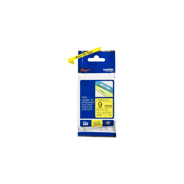 Brother | TZe-621 Laminated Tape | Black on Yellow | TZe | 8 m | 9 cm