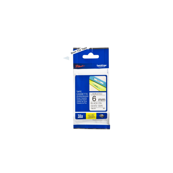 Brother | TZe-211 Laminated Tape | Black on White | TZe | 8 m | 6 cm
