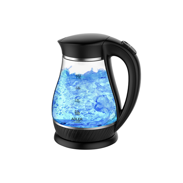 Adler | Kettle | AD 1274 | Standard | 2200 W | 1.7 L | Plastic/Glass | 360° rotational base | Black/ transparent