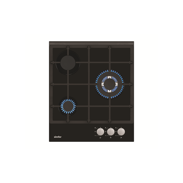 Simfer | Hob | H4.305.HGSSP | Gas on glass | Number of burners/cooking zones 3 | Rotary knobs | Black