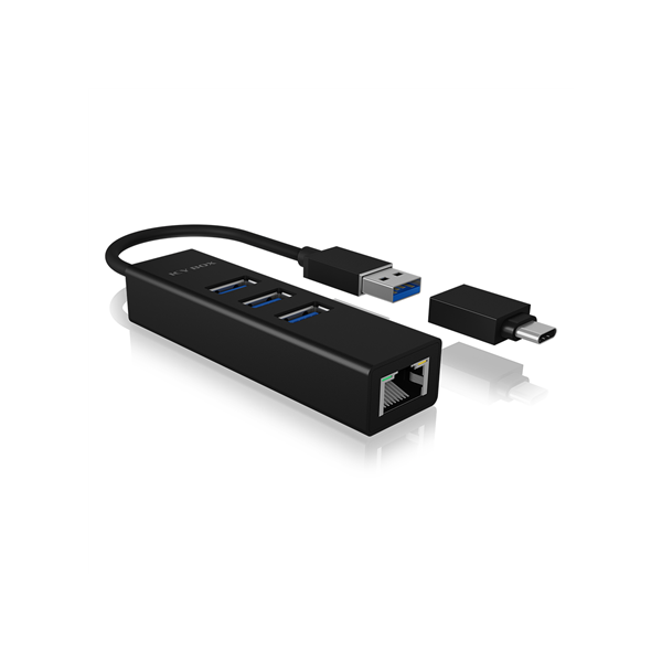 Raidsonic | 4 Port Hub with USB 3.0 Type-A, Type-C, Gigabit LAN | Icy Box IB-HUB1419-LAN