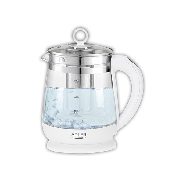 Adler | Kettle | AD 1299 | Electric | 2200 W | 1.5 L | Glass/Stainless steel | 360° rotational base | White