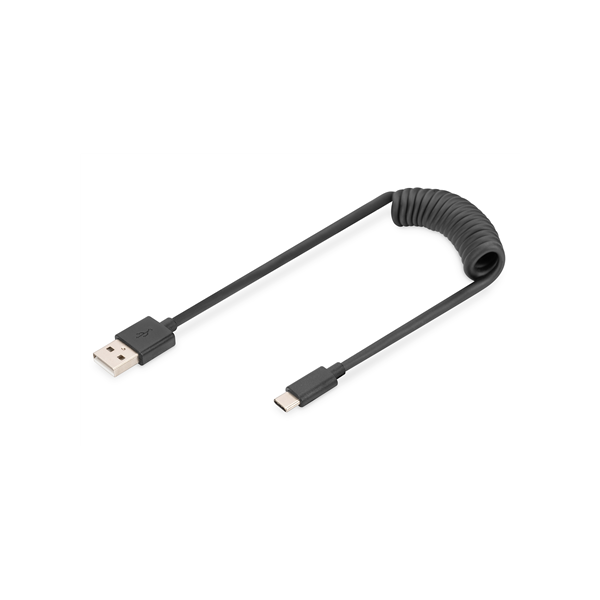 Digitus | USB 2.0 Type A to USB C Spiral Cable | AK-300430-006-S | USB-A to USB-C USB 2.0 Type A, plug | USB C, plug