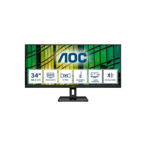 AOC | Monitor | U34E2M | 34 " | VA | WQHD | 21:9 | 100 Hz | 4 ms | 3440 x 1440 | 300 cd/m² | HDMI ports quantity 2 | Black