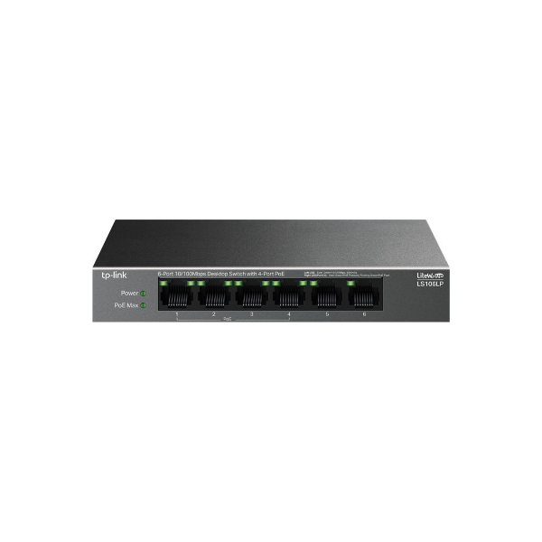 TP-LINK | 6-Port 10/100 Mbps Desktop Switch with 4-Port PoE | LS106LP | Unmanaged | Desktop