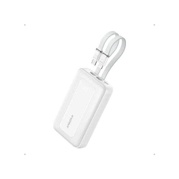 Anker | Power Bank | A1680H21 | 10000 mAh | USB-C 30W, Lightning 27W | Built-In USB-C and Lightning Cables | White