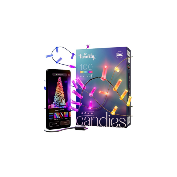 Twinkly Candies 100 Candle-shaped RGB LEDs, Clear Wire, USB-C