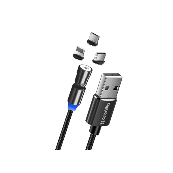 ColorWay Cable 3in1 (Lightning+MicroUSB+Type-C) Magnetic Rotation 540° 2.4А, 1m | CW-CBUU037-BK