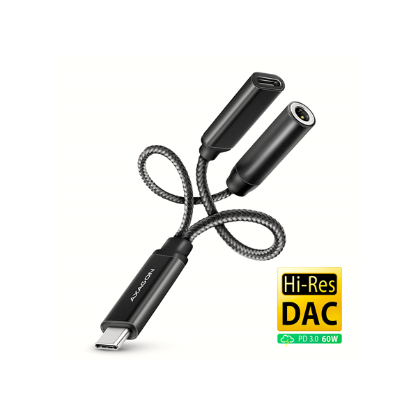 AXAGON | ADA-HCPD USB-C - Hi-Res DAC Audio Adapter PD, 60W