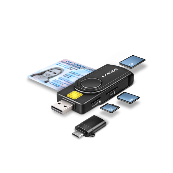 AXAGON Compact travel USB-A + USB-C contact Smart/ID card and SD/microSD/SIM card reader | CRE-SMP2A