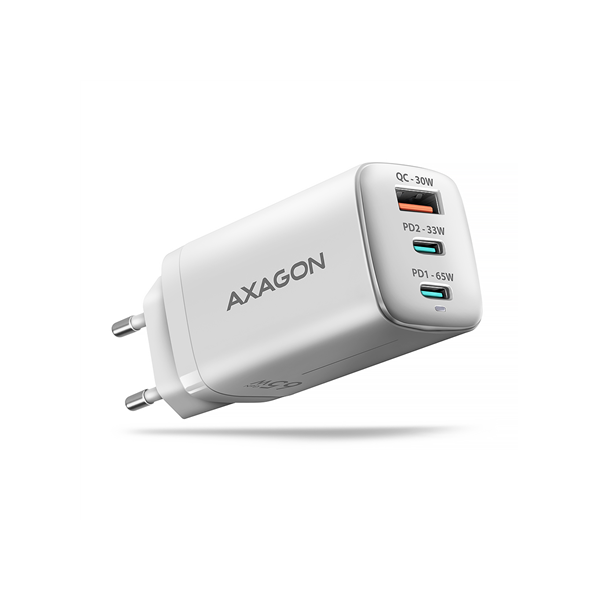 AXAGON GaN wallcharger 3x port (USB-A + 2x USB-C), PD3.0/PPS/QC4+/SFC2.0/AFC/SCP/FCP/Apple, 65W | ACU-DPQ65W