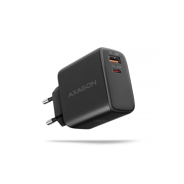 AXAGON GaN wallcharger 2x port (USB-A + USB-C), PD3.0/PPS/QC4+/SFC2.0/AFC/SCP/FCP/Apple, 45W | ACU-PQ45
