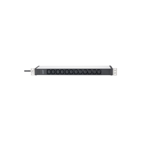DIGITUS Socket strip with aluminum profile, 12-way, 2 m cable safety plug