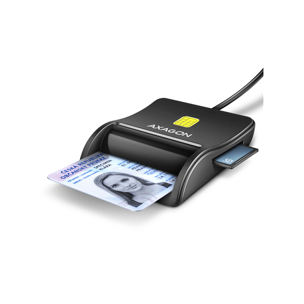 AXAGON Compact desktop USB contact Smart/ID & SD/microSD/SIM card reader with long, USB-A cable | CRE-SM3SD