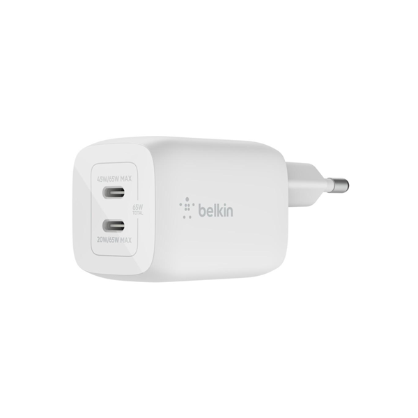 Belkin USB-C GaN PD PPS Dual Wall Charger, 65W | WCH013vfWH