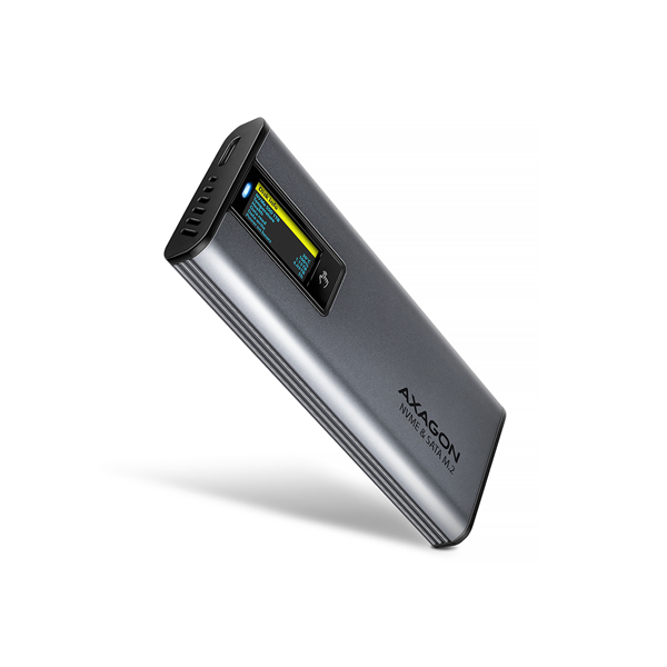 AXAGON External USB-C 10Gbps metal box with info display for M.2 NVMe and SATA SSD | EEM2-SD2