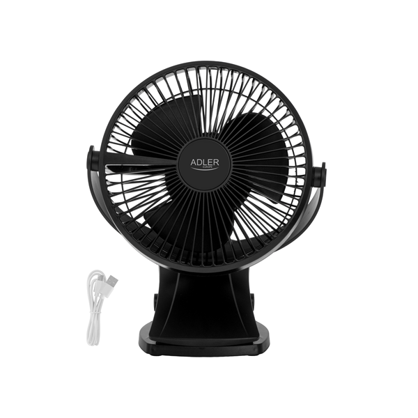Adler Rechargeable Clip-on Desk Fan | AD 7342 | Table Fan | Black | Diameter 15.5 cm | Number of speeds 3 | Oscillation | 5 W
