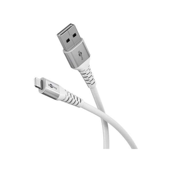 Goobay Lightning USB-A Supersoft Textile Cable with Metal Plugs, 2 m, white | Goobay