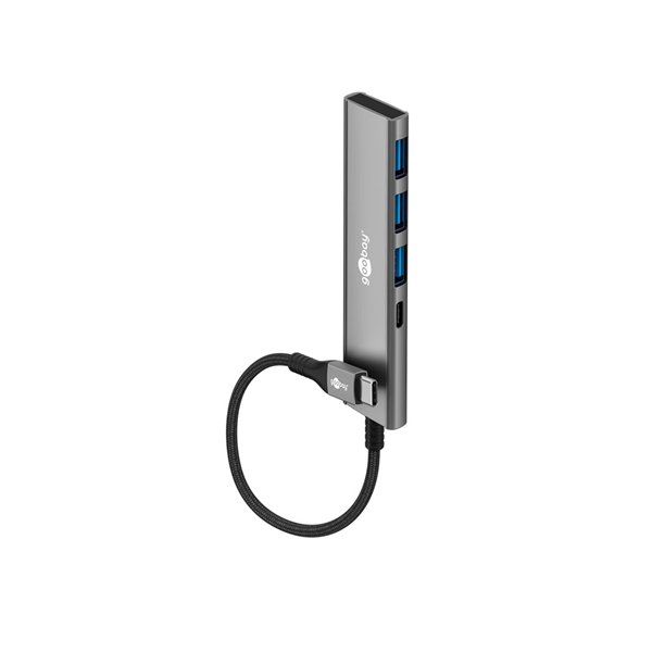 Goobay 76562 Slim 4-Port USB-Hub, USB-C auf USB-C™/USB-A, 5 Gbit/s, Grey