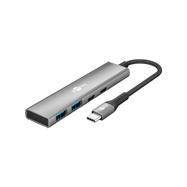 Goobay 76563 Slim 4-Port USB-Hub, USB-C™ auf USB-C™/USB-A, 5 Gbit/s, Grey