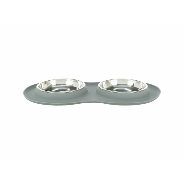 Dog Feeder Trixie Grey Stainless steel Ø 16 cm Double 2 × 0,3 L 47 × 3 × 26 CM