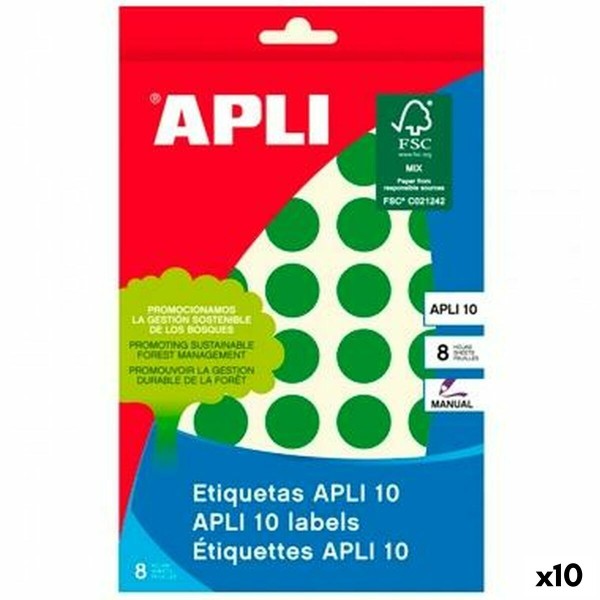 Adhesive labels Apli Green Circle 8 Sheets (10 Units)