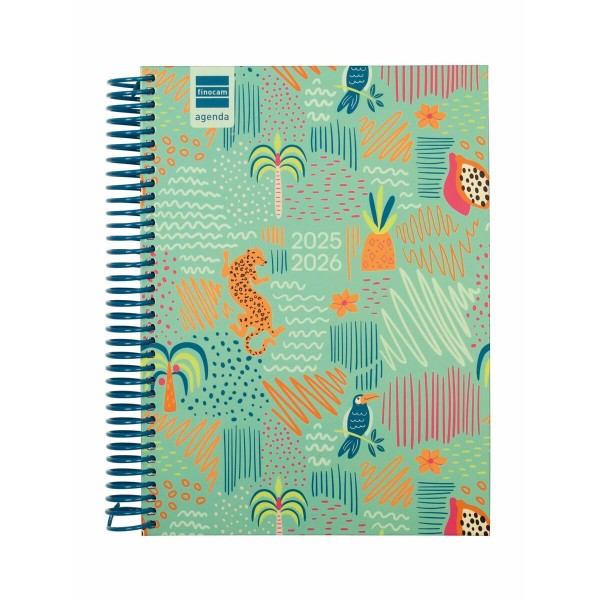 Diary Finocam DIVA Multicolour Quarto 15,5 x 21,2 cm Jungle 2025-2026