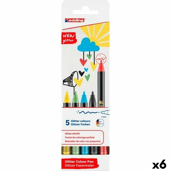 Flomasteru Komplekts Edding New Glitter Daudzkrāsains 5 Daudzums (6 gb.)