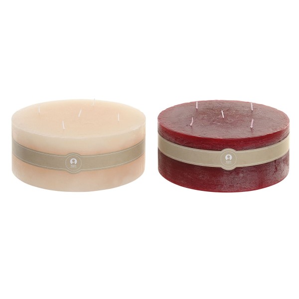 Svece Home ESPRIT Sarkans Krēmkrāsa Ziemassvētki 25 x 25 x 10 cm (2 gb.)
