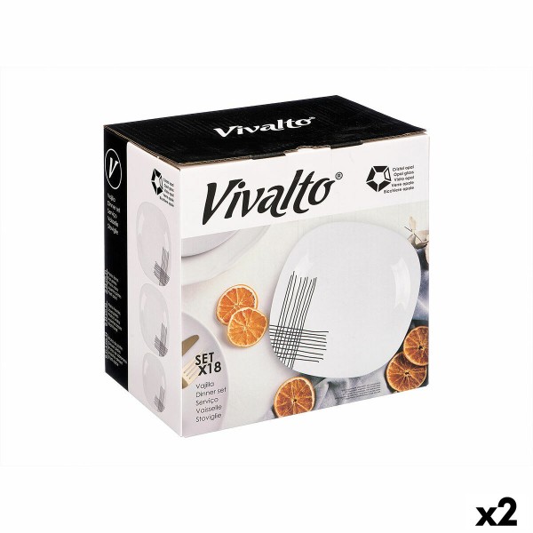 Tableware Vivalto White Black Opaline glass Stripes 18 Pieces (2 Units)