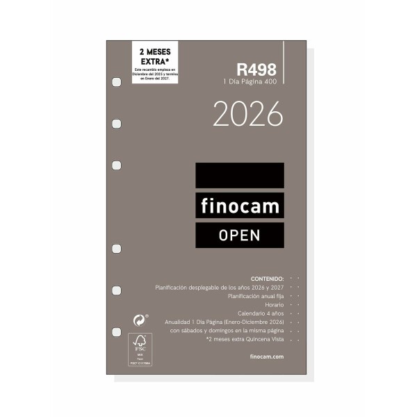 Diary Refill Finocam OPEN R498 2026 9,1 x 15,2 cm
