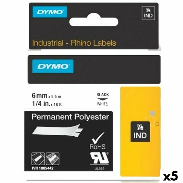 Lamineeritud Lint Sildimasinatele Rhino Dymo ID1-6 Valge Must 6 x 5,5 mm (5 Ühikut)