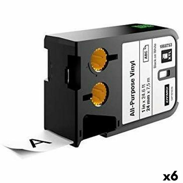 Siltuma pārneses lente Dymo Balts Melns 24 x 7,5 mm Vinila (6 gb.)