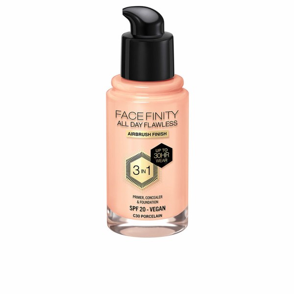 Kremas-makiažo pagrindas Max Factor Face Finity All Day Flawless Nº C30 Porcelain C30-Porcelain Spf 20 30 ml 3 viename