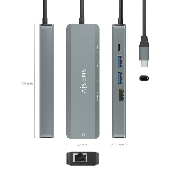 USB Centrmezgls Aisens ASUC-5P011-GR Pelēks