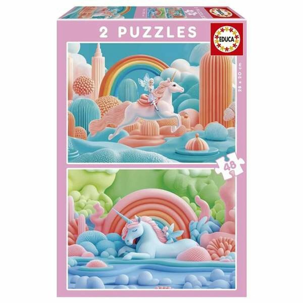 Puzle un domino komplekts Educa Magic Unicorns 48 Daudzums (2 gb.)